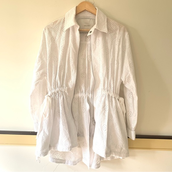 Adam Lippes Roderie-Anglaise Zip-Up Jacket Anorak In Cotton Eyelet White - Picture 4 of 8